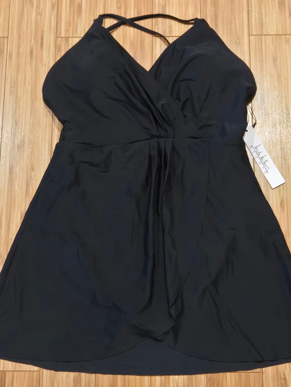 NWT Nicole Miller Black V-Neck One Piece Bathingsuit with Crisscross Straps